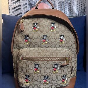Disney X Coach West Backpack Signature Jacquard Leather Mickey Mouse Embroidery